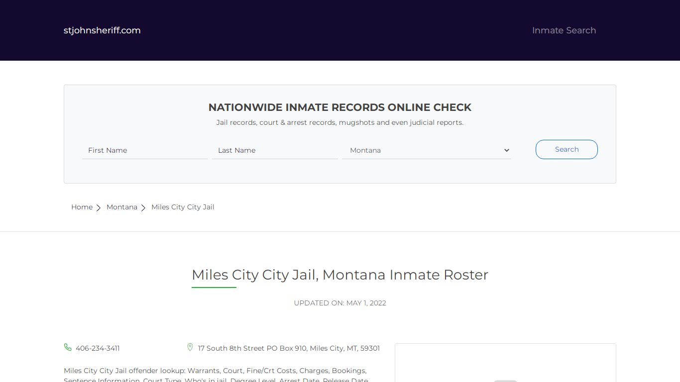 Miles City City Jail, Montana Inmate Roster